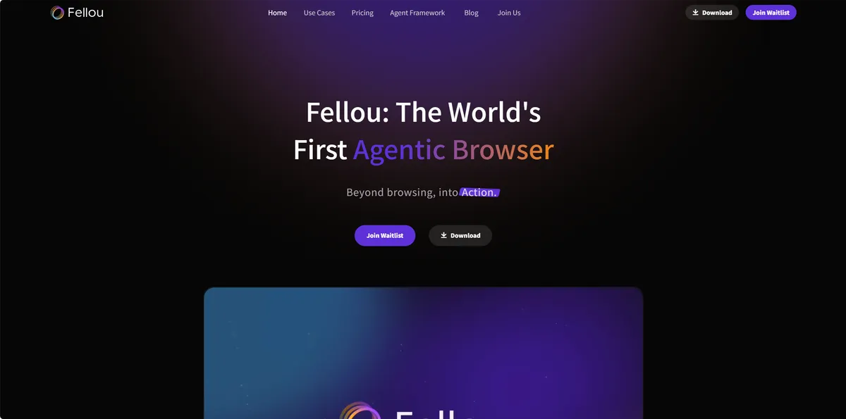 Fellou - 全球首个智能 Agent 浏览器,通过Deep Action技术自动化复杂任务,提供免手动研究、工作流自动化的操作体验。 - 产品截图展示1