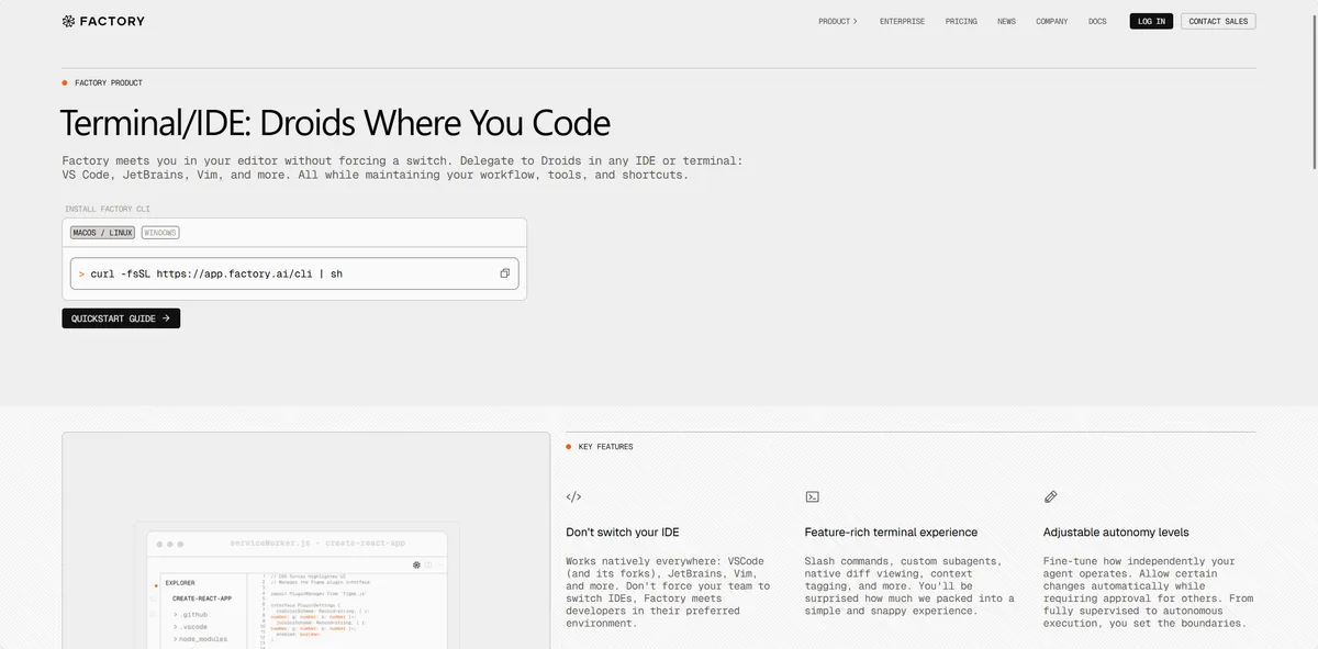 Droid CLI - Factory AI 推出的 Coding Agent CLI 工具。 - 产品截图展示1