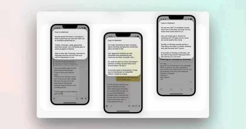 Talklike.me - 专为 iPhone 用户在任意界面上生成文字的插件。 - 产品截图展示1