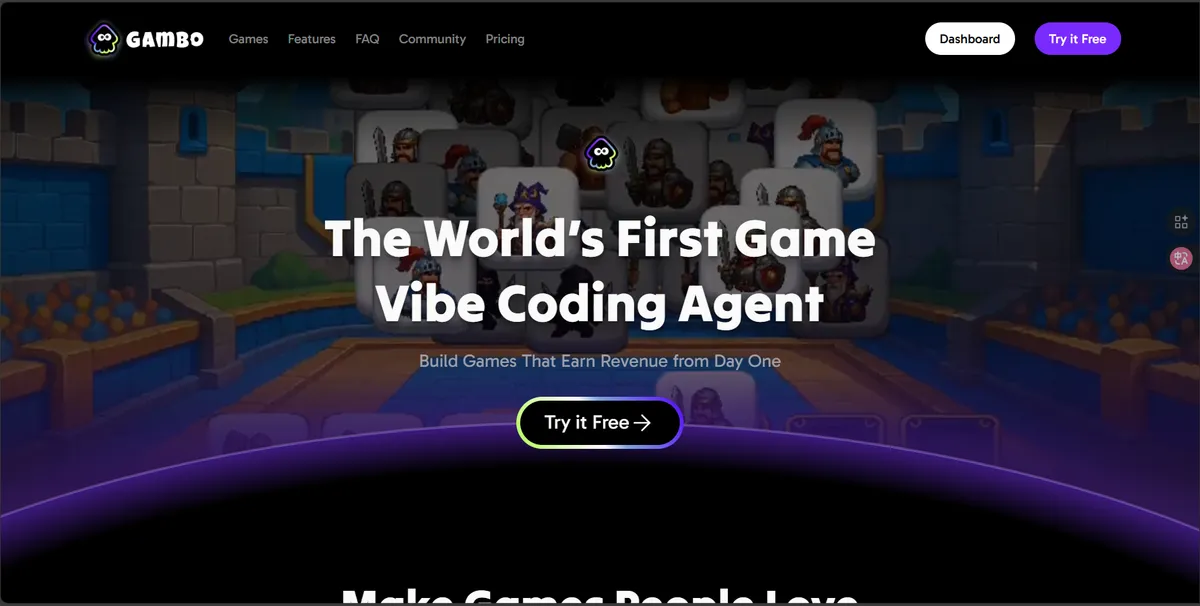 Gambo - 首个 Game Vibe Coding Agent。 - 产品截图展示1
