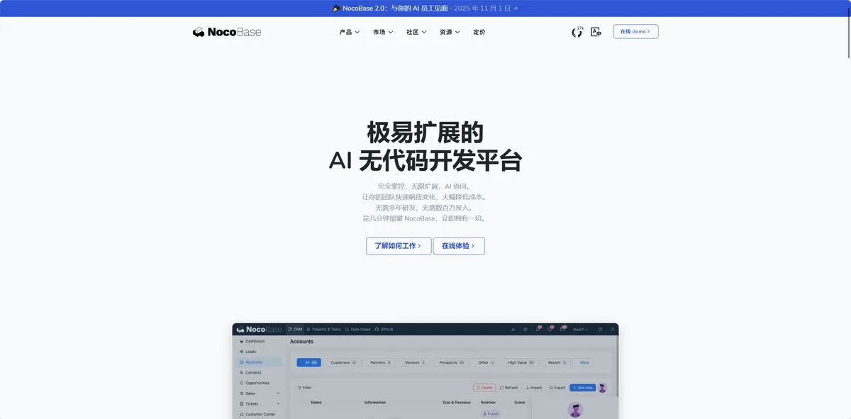 NocoBase - 极易扩展的 AI 无代码开发平台。 - 产品截图展示1