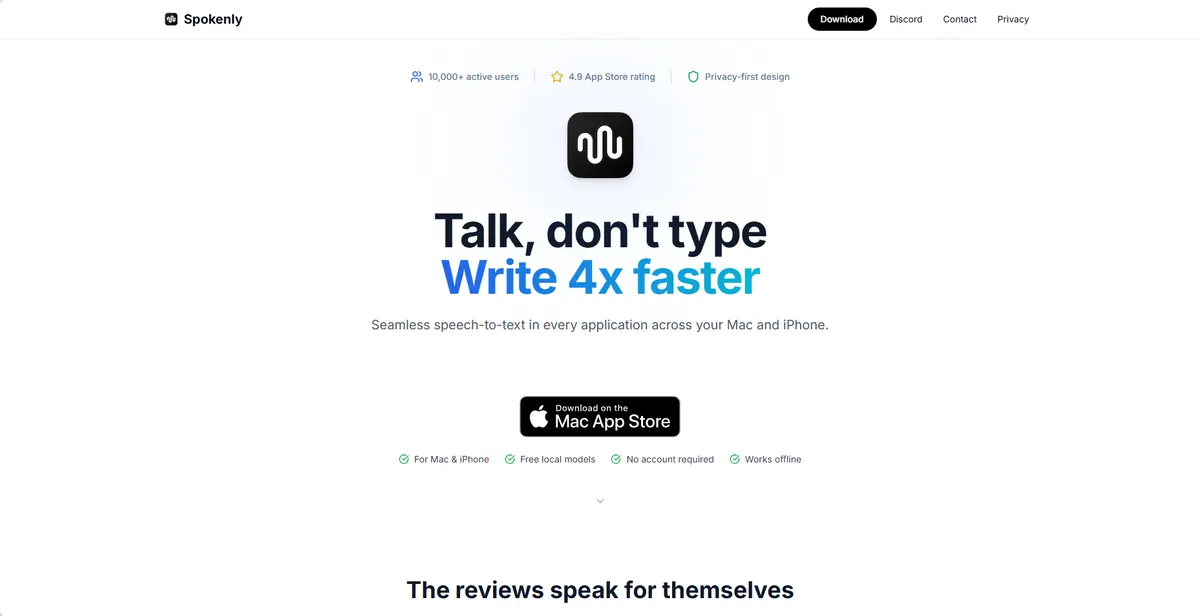 Spokenly - AI 语音转文字工具。 - 产品截图展示1