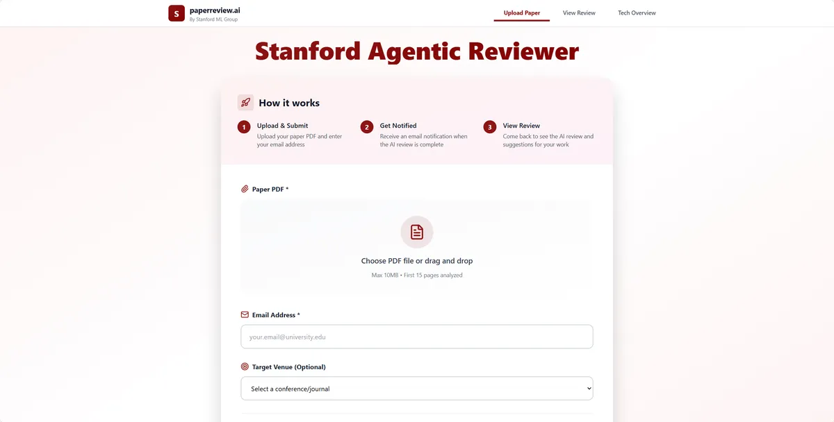 Stanford Agentic Reviewer - AI 论文评审 Agent。 - 产品截图展示1