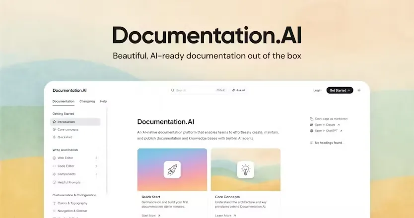 Documentation AI - AI 驱动的产品文档平台。 - 产品截图展示1