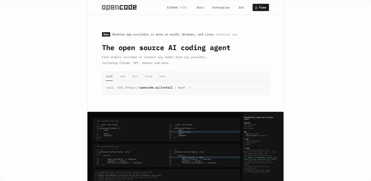 OpenCode - 开源的 AI Coding Agent。 - 产品截图展示1
