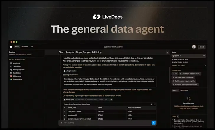Livedocs - 通用数据智能体平台。 - 产品截图展示1