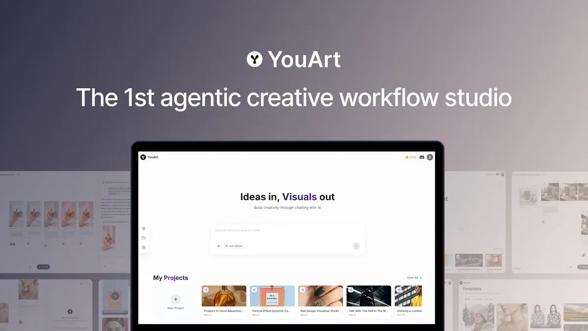 YouArt - 由 Agent 驱动的创意工作流平台。 - 产品截图展示1