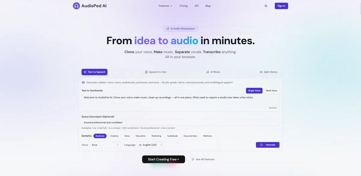 AudioPod AI - AI 音频工作站。 - 产品截图展示1